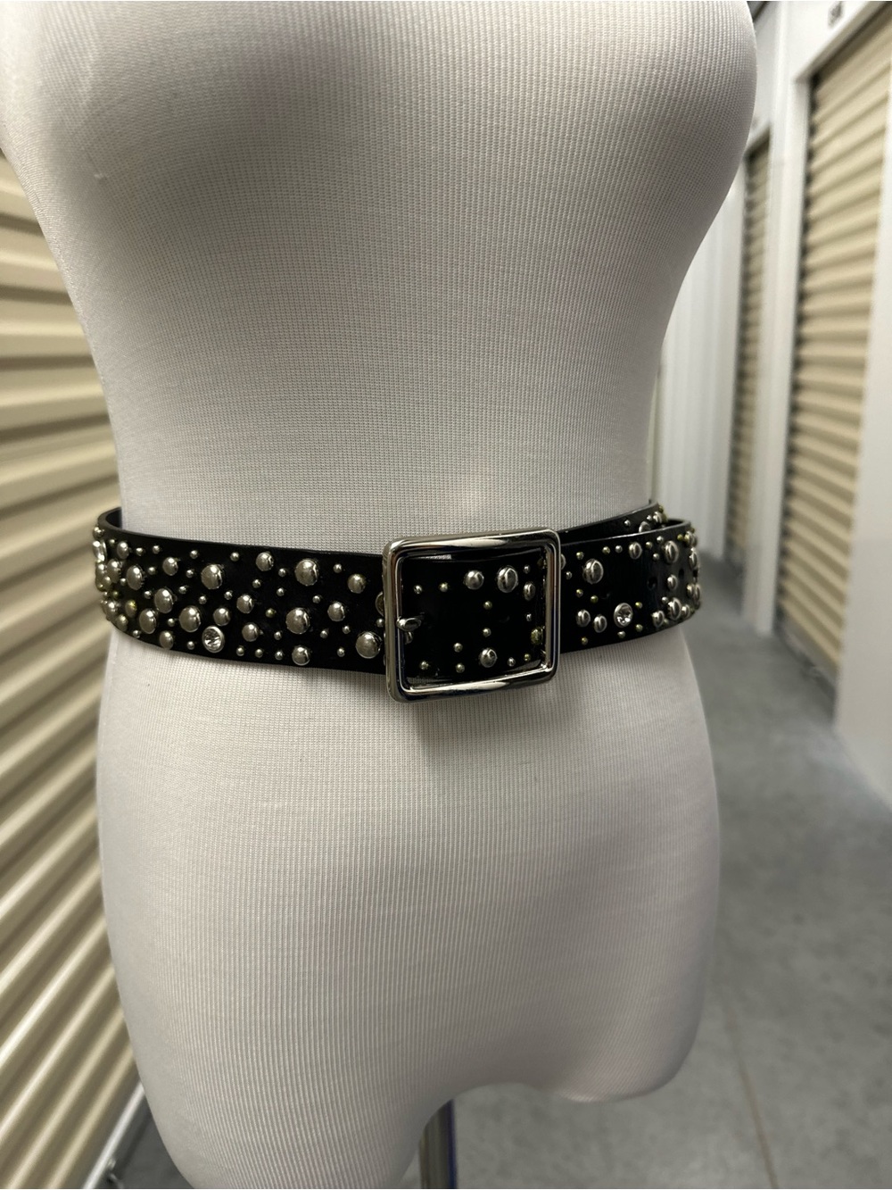 Express Black Studded Belt with Silver Buckle
